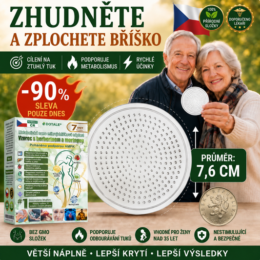 𝑫𝑶𝑻𝑨𝑳𝑬® metabolická nano mikrojehličková náplast 🧑‍⚕️ (Pouze jednou denně, viditelné výsledky již do 7 dnů!) ✅ Formule Berberin + Moringa, ideální při nadváze, nedokonalostech pokožky, diabetu, spánkové apnoe a kloubních potížích 💥💥